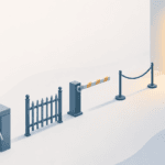 A single doorway blocked by four separate small gates stacked one behind the other, each individually simple
